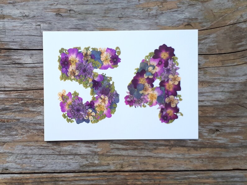 Personalised Number 54 Card, Pressed Flower PRINT image 3