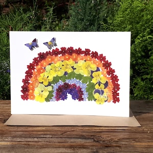 Carte arc-en-ciel personnalisée, impression de fleurs pressées, carte vierge
