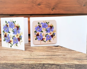 Personalised Card and Coaster, Pressed Flower Forget-Me-Not PRINT
