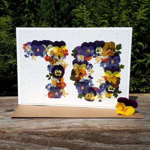 Carte 70 ans vraie fleur, carte vierge, carte 70e anniversaire personnalisée, 70 anniversaire de maman