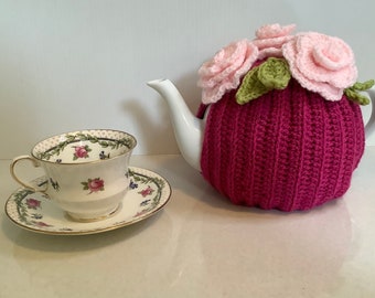 Tea Cosy, Pink roses, Crochet Tea Cosy