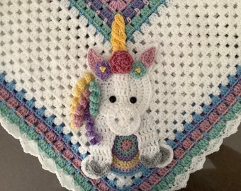 Crochet Baby Blanket, Crochet Unicorn Blanket, Crochet Cot Blanket