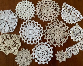 12 pieces, Vintage doilies, Junk journals, Slow Stitch, Embellishments