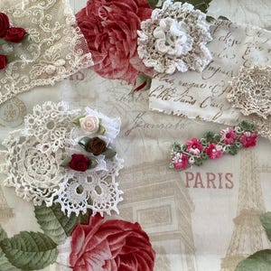 Rose Garden Slow Stitch pack,  Roses fabric, Vintage doilies