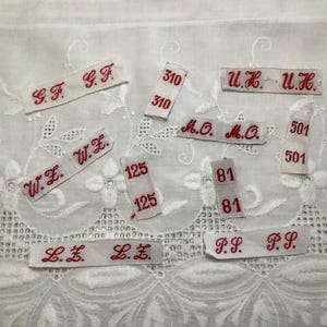 10 etiquetas, etiquetas vintage de lavanderia francesa, monogramas, iniciais, costura lenta