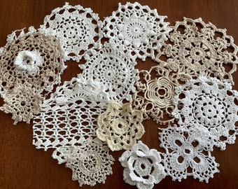 12 pieces, Vintage doilies, Tatting, Junk journals, Slow Stitch, Embellishments