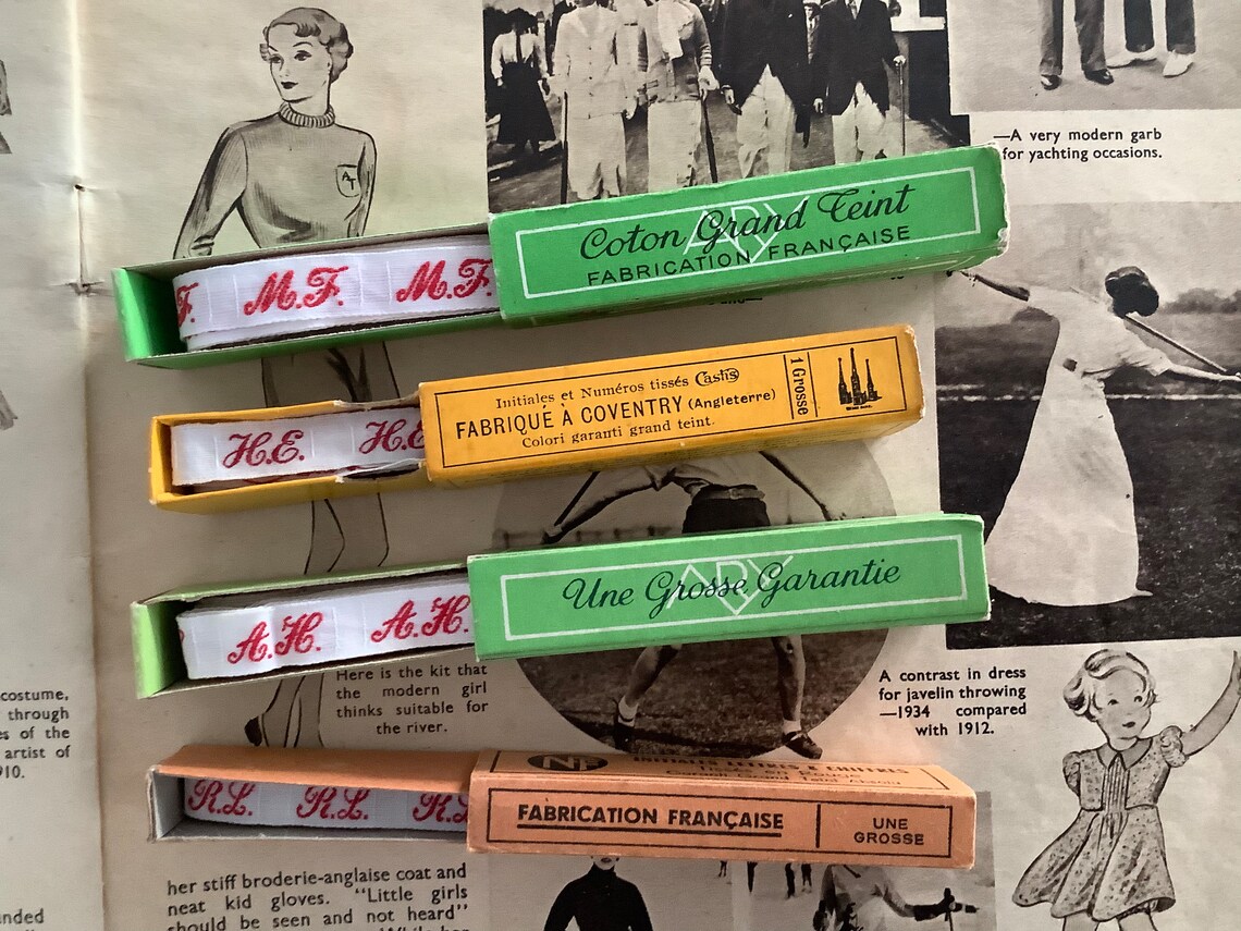 10 Labels Vintage French Laundry Labels Monograms Initials Etsy