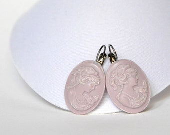 Classical Lady Cameo Rose Resin Leverback Earrings