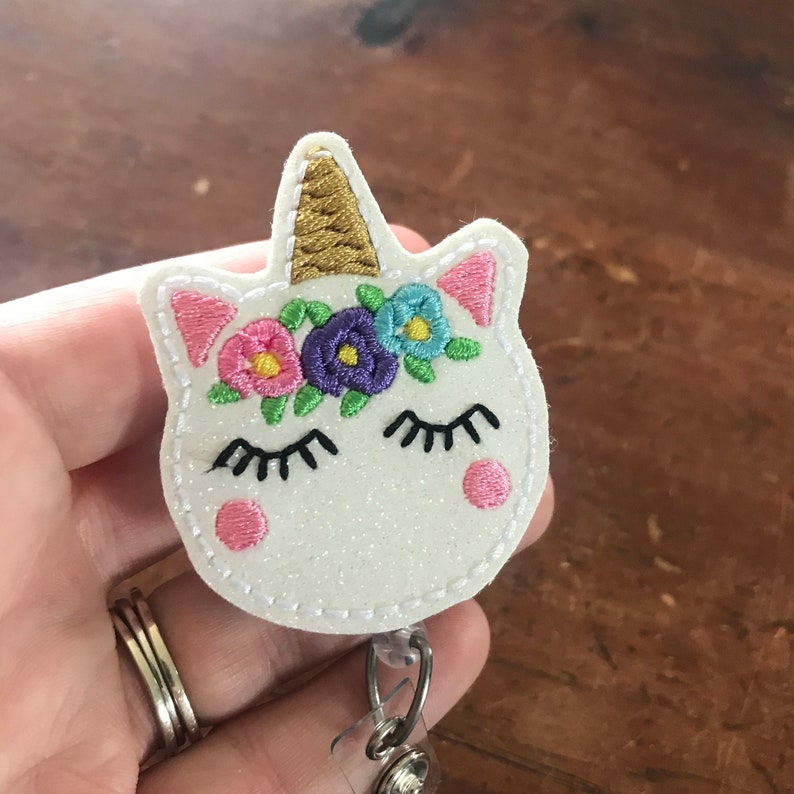 Unicorn Badge Reel Retractable ID Holder Unicorn Floral Badge Reel ID Badge Holder Work Badge Reel Swivel Pinch Clip Badge Holder