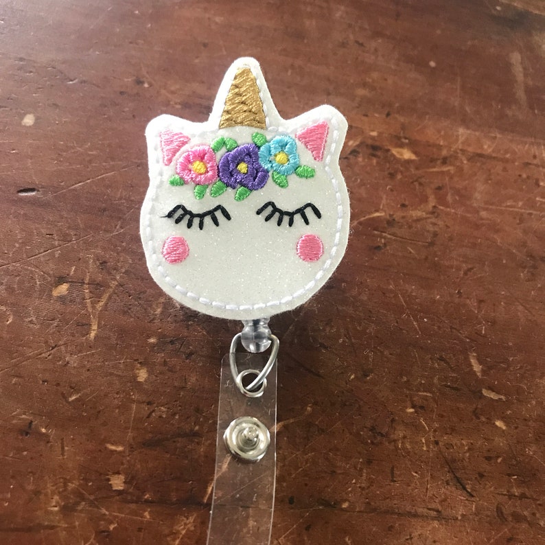 Unicorn Badge Reel Retractable ID Holder Unicorn Floral Badge Reel ID Badge Holder Work Badge Reel Swivel Pinch Clip Badge Holder