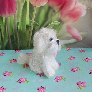 Maltese puppy, needlefelted, dog, ecowool, OOAK, gift, needlefelted animal, aniversery, nagedachtenis hond, verlies hond, aandenken hond