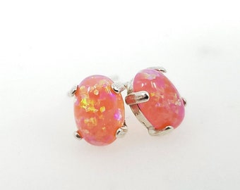 Pink Opal earrings -  Gold,silver, Pink Opal, stud earring,October birthstone,cabochon , Black friday