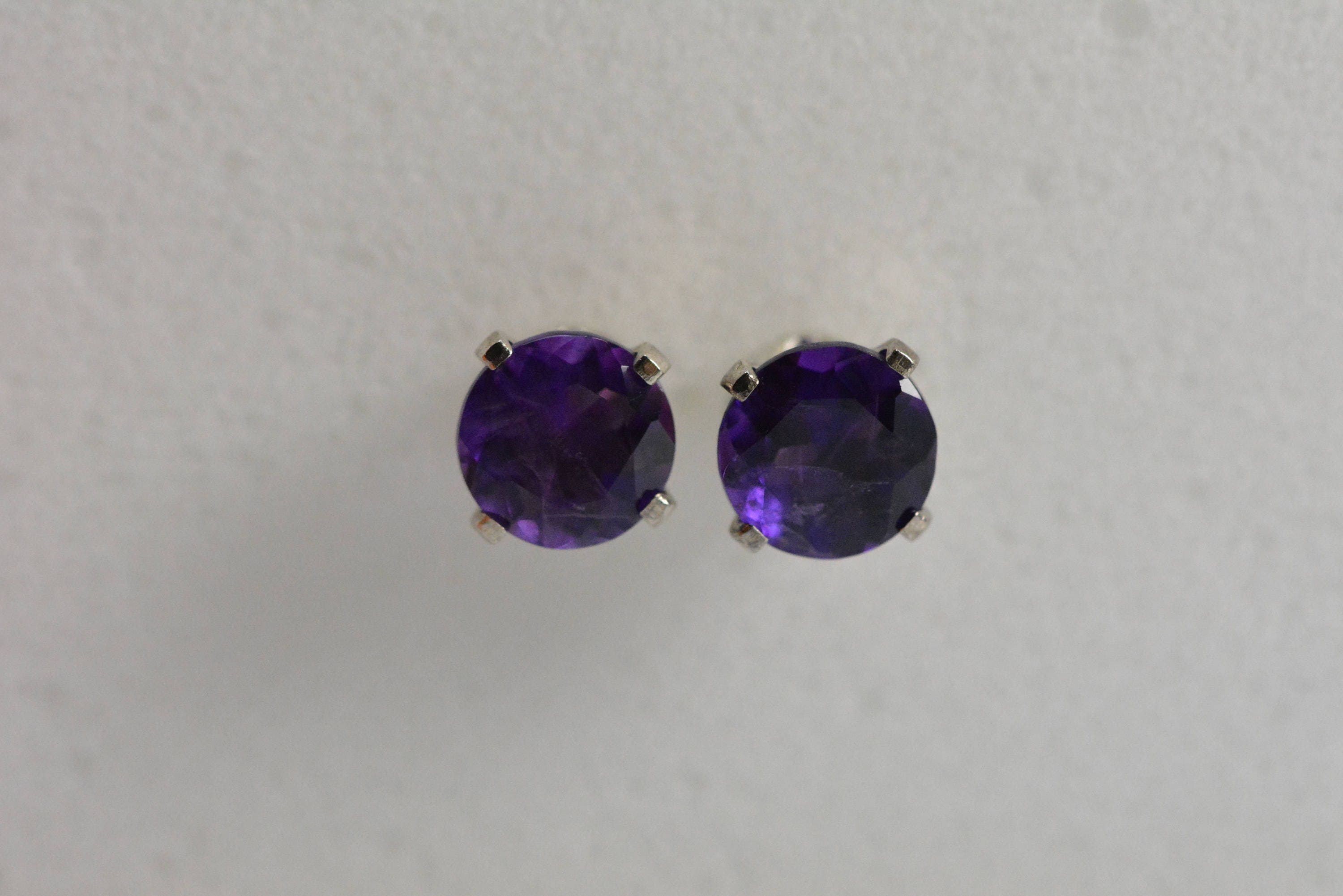 Amethyst earrings stud 6mm3mm silver purple | Etsy