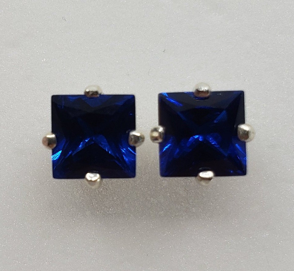 Spinel earrings made in gold or silver Square cut dark blue | Etsy
