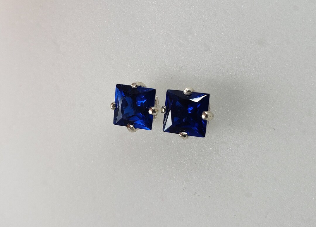 Spinel Earrings Made in Gold or Silver Square Cut Dark Blue - Etsy