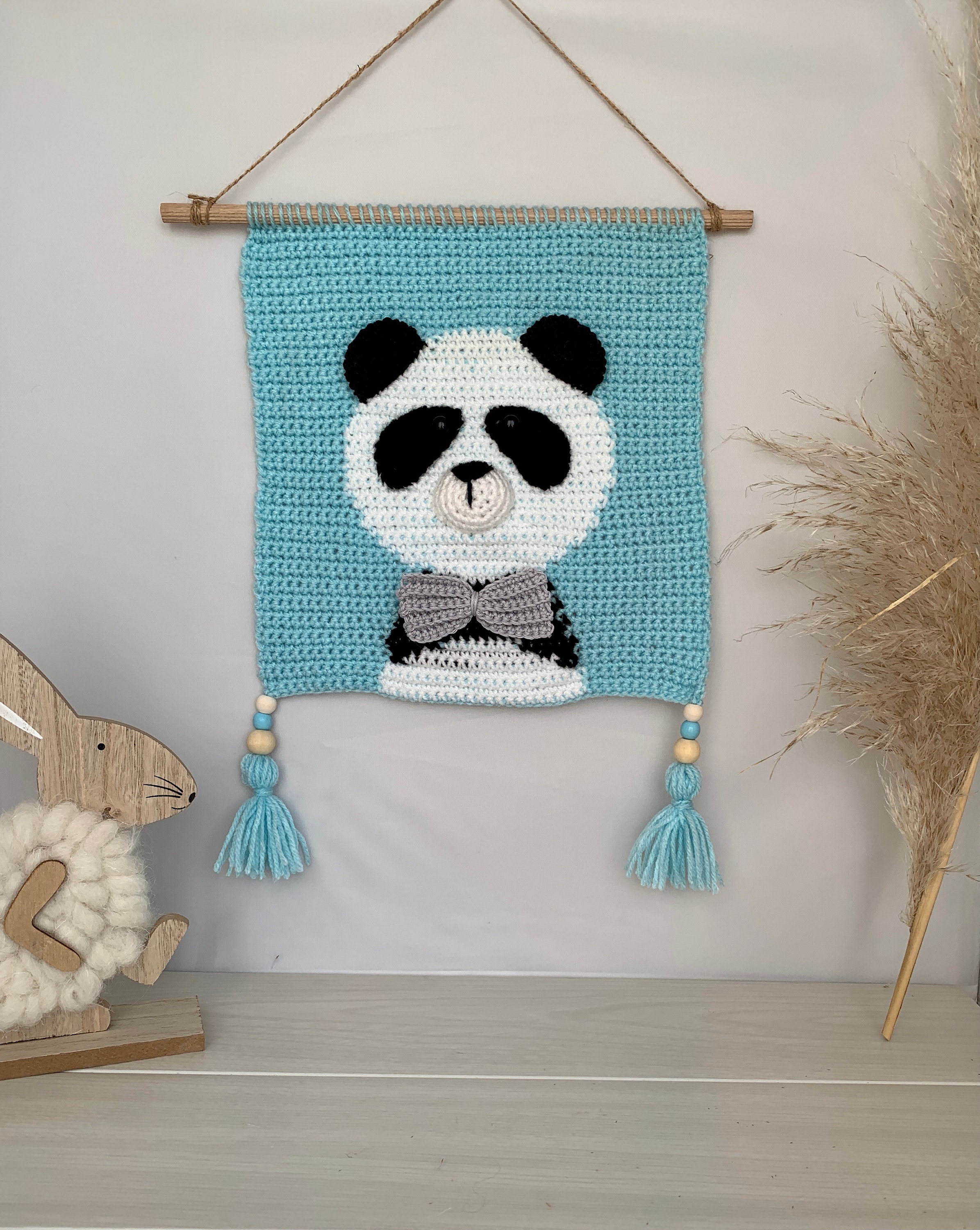 Décoration Murale Panda Au Crochet 100% Fait Main