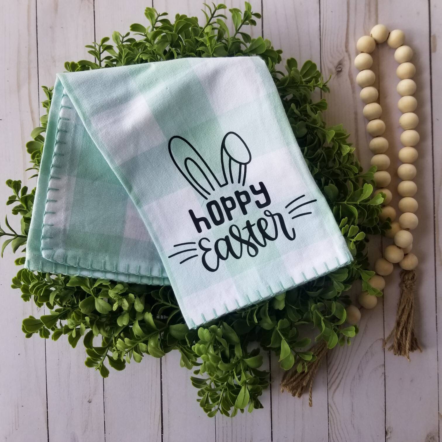 Hoppy Easter Tea Towel Easter Dish Cloth Spring Kitchen Etsy