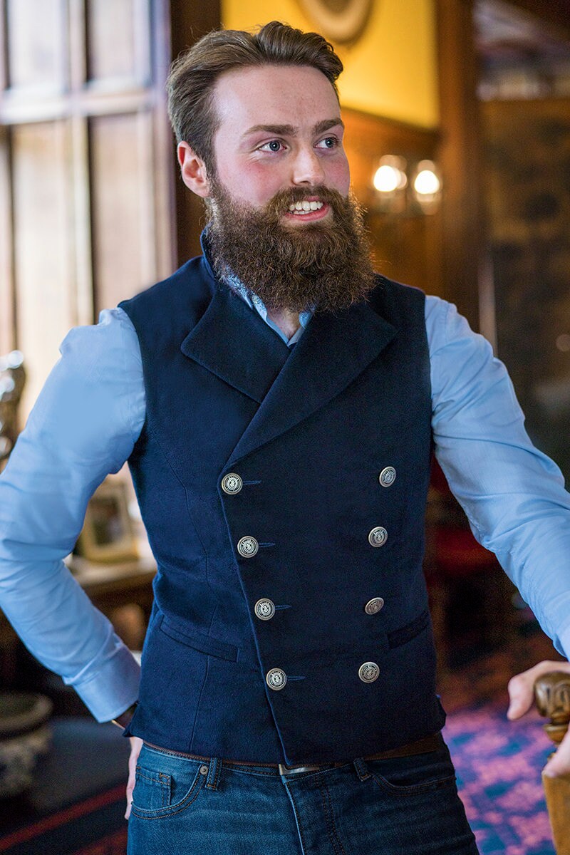 Image of Gentleman's Regency Waistcoat | Midnight Blue Moleskin