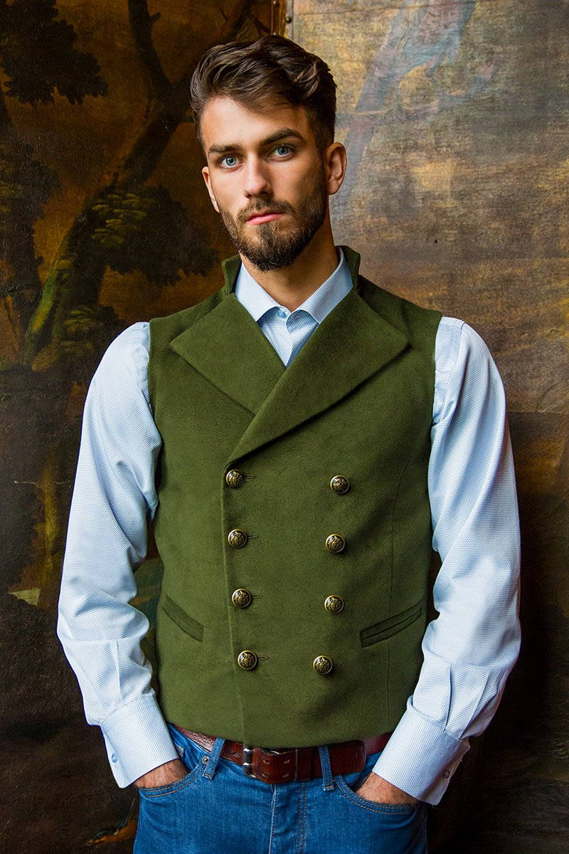 Image of Gentleman's Regency Waistcoat | Bracken-Green Moleskin