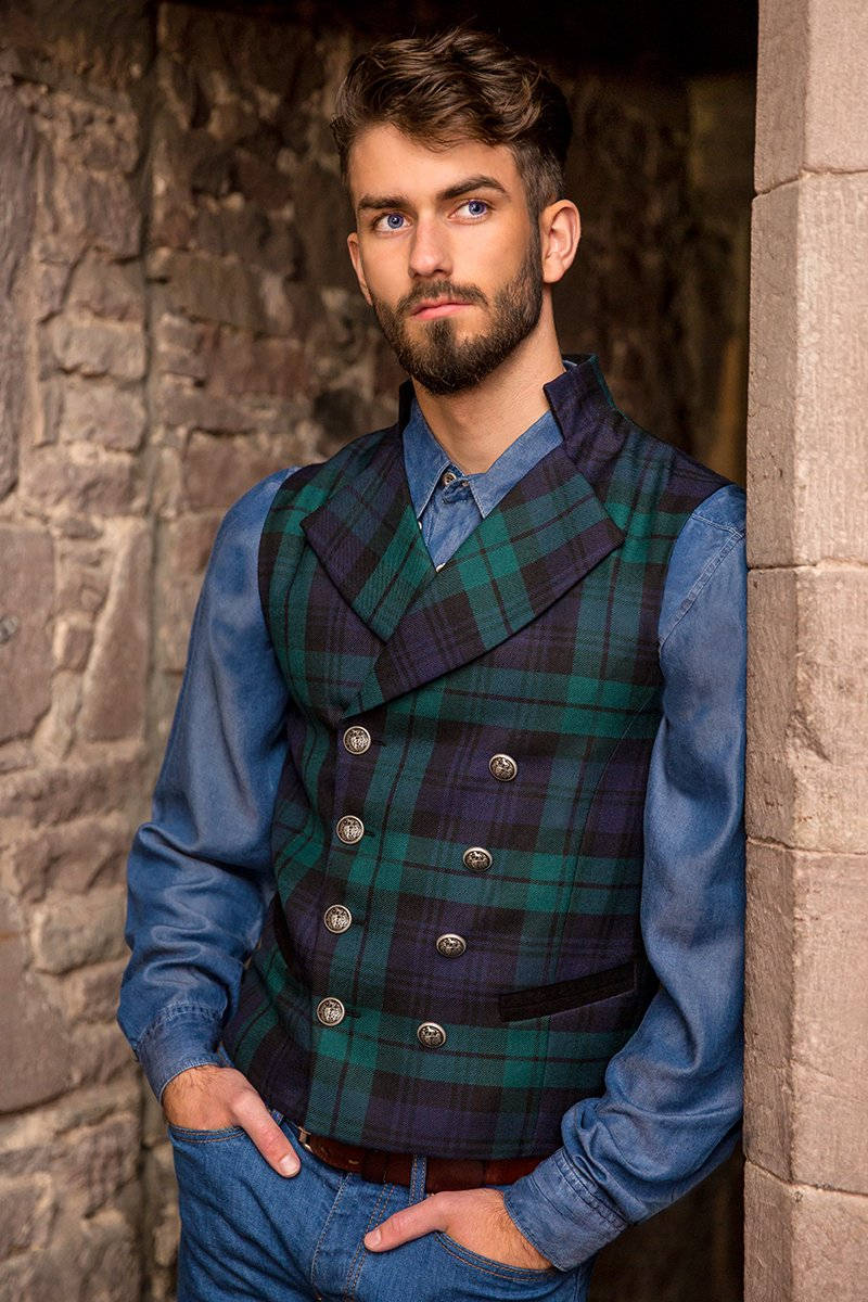 Image of Gentleman's Regency Waistcoat | Black Watch Tartan
