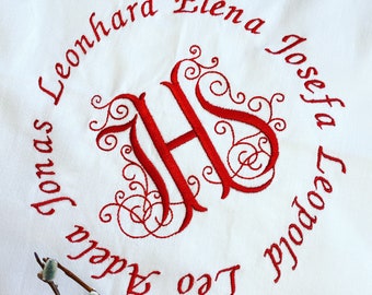 Personalisierte Weihdecke mit IHS und Namen, Weihkorbdecke Fleischweihe, Osterdecke aus Baumwolle, bestickte Weihdecke 50x50 cm