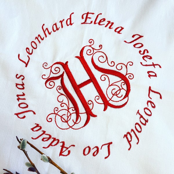 Easter basket blanket, IHS symbol, embroidered with name