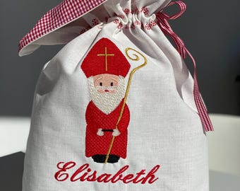 Personalisiert Jute Nikolaus-Tasche Mit Namen – Rote Henkel, Ca. 6 Liter