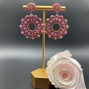 Handgemachte Ohrringe | Viva Magenta und Roségold | Miyuki-Perlen & Glasperlen | Edelstahl-Ohrstecker | Funkelnder Ohrschmuck