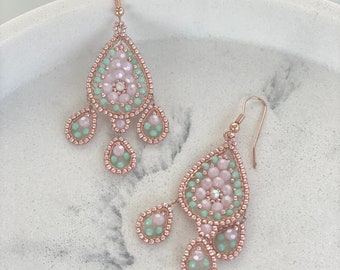 Chandelier earrings in boho style made from Miyuki beads