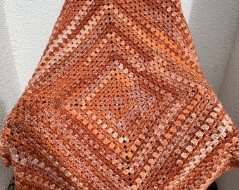 Shades of copper mix crochet soft chunky lap blanket /throw, copper crochet lap blanket