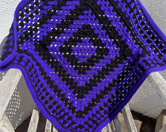 Purple and black chunky crochet granny square lap blanket, toddlers blanket, pet blanket , retro