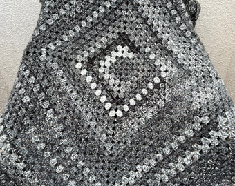 Shades of Grey mix crochet soft chunky lap blanket /throw. Soft grey Chunky retro granny blanket , granny square blanket