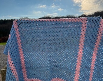 Soft blue and pink crochet blanket , crochet lap blanket ,blue and pink granny square crochet blanket , lap blanket, baby blanket