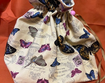 Butterfly fabric drawstring bag , cotton reusable drawstring bag