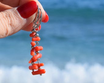 Coral earrings, Red earrings, Long earrings, Drop earrings, Light earrings, Sea earrings, Women's earrings, Gift for you.