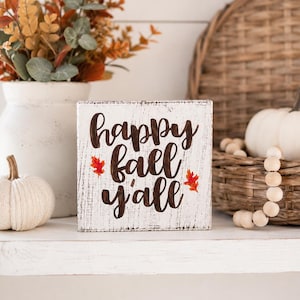Happy Fall Yall Tiered Tray Sign | Rustic Autumn Shelf Decor
