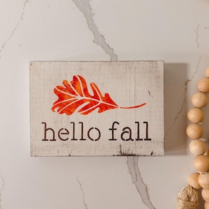 Hello Fall Wood Sign, Mini Fall Tiered Tray Decor, Autumn Leaf Shelf Sitter, Farmhouse Fall Sign, Rustic Autumn Decoration