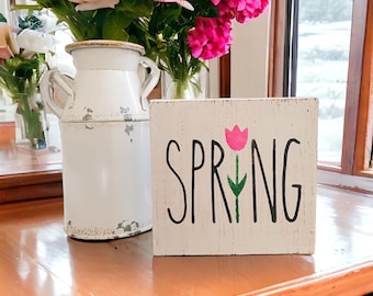 Spring Home Decor, Flower Sign, Tiered Tray Decor, Small Wood Sign