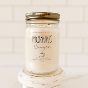 Coffee Candle, Morning Coffee Scent, Cozy Wood Wick Candle, Soy Wax Candle, Coffee Lover Gift, Handmade Mason Jar Candle