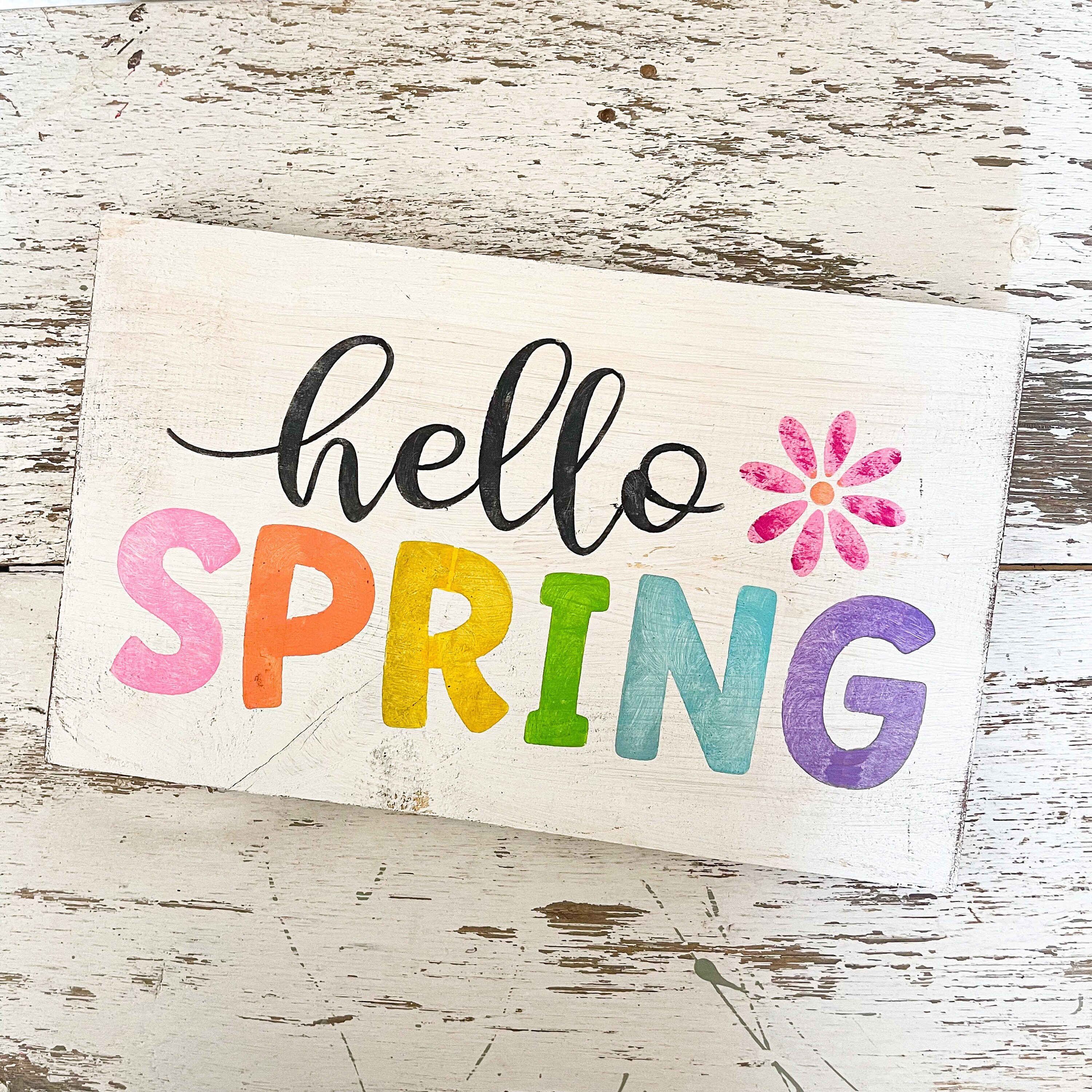Hand Painted Hello Spring Wooden Sign, Farmhouse Decor (7.5” X 12”) - Etsy