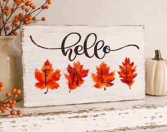 Hello Fall Sign | Fall Shelf Decor | Wooden Autumn Sign