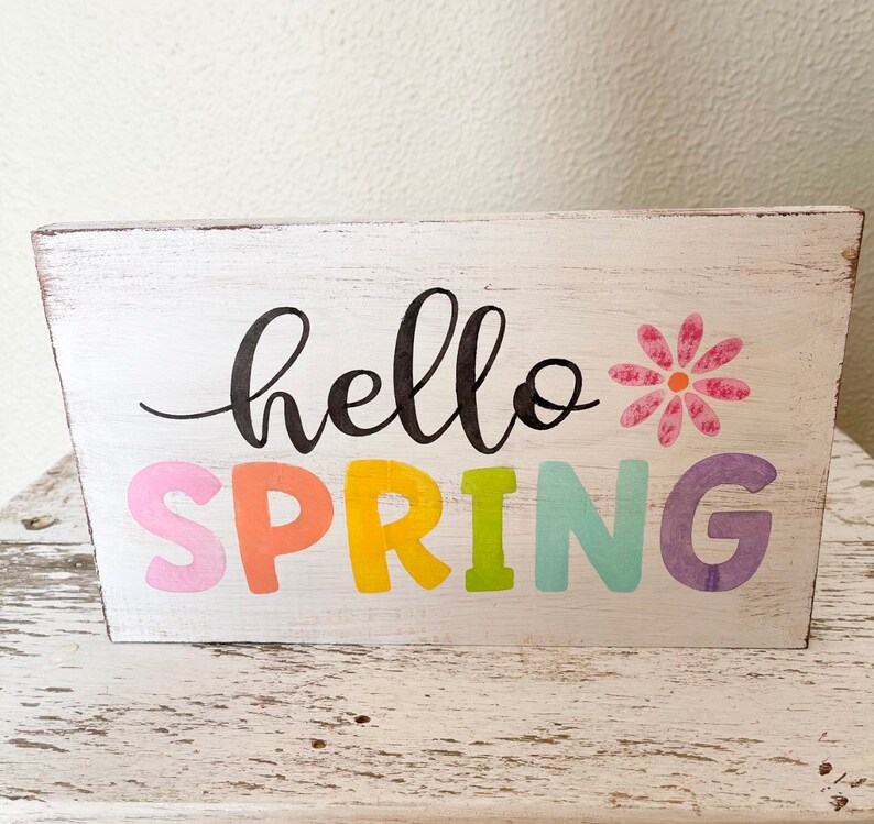 Hand Painted Hello Spring Wooden Sign, Farmhouse Decor (7.5” X 12”) - Etsy