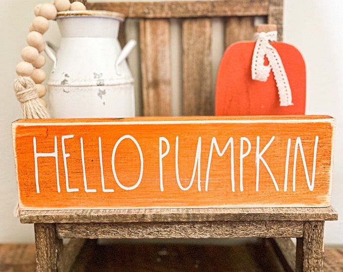 Hello Pumpkin, Fall Decor, Fall Signs, Farmhouse Decor, Pumpkin Wood Sign