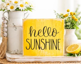 Hello Sunshine Wood Sign |  Bright Summer Tiered Tray Decor