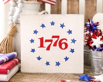Letrero de madera de 1776 / Decoración patriótica para bandeja escalonada / Mini letrero del 4 de julio