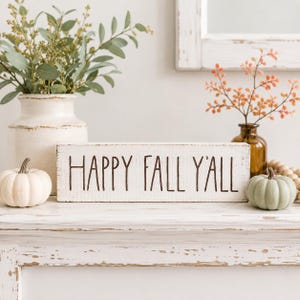 Letrero de madera "Feliz otoño a todos" / Decoración de estante de otoño / Letrero rústico de otoño