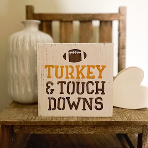 Thanksgiving Home Decor, Turkey And Touchdowns, Tiered Tray Decor, Fall Wood Sign