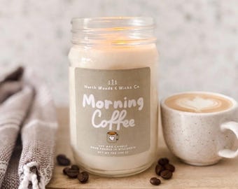 Morning Coffee Candle, Creamy Vanilla Coffee Cinnamon, Wooden Wick