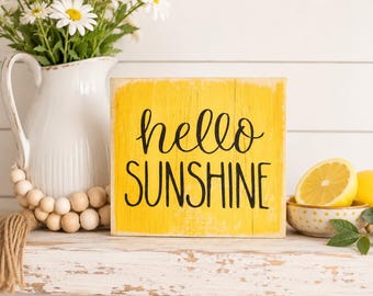 Hello Sunshine Wood Sign |  Bright Summer Tiered Tray Decor