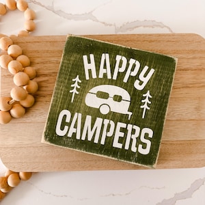 Happy Campers Wood Sign, Rustic Camper Decor, RV Gift, Camping Cabin Sign